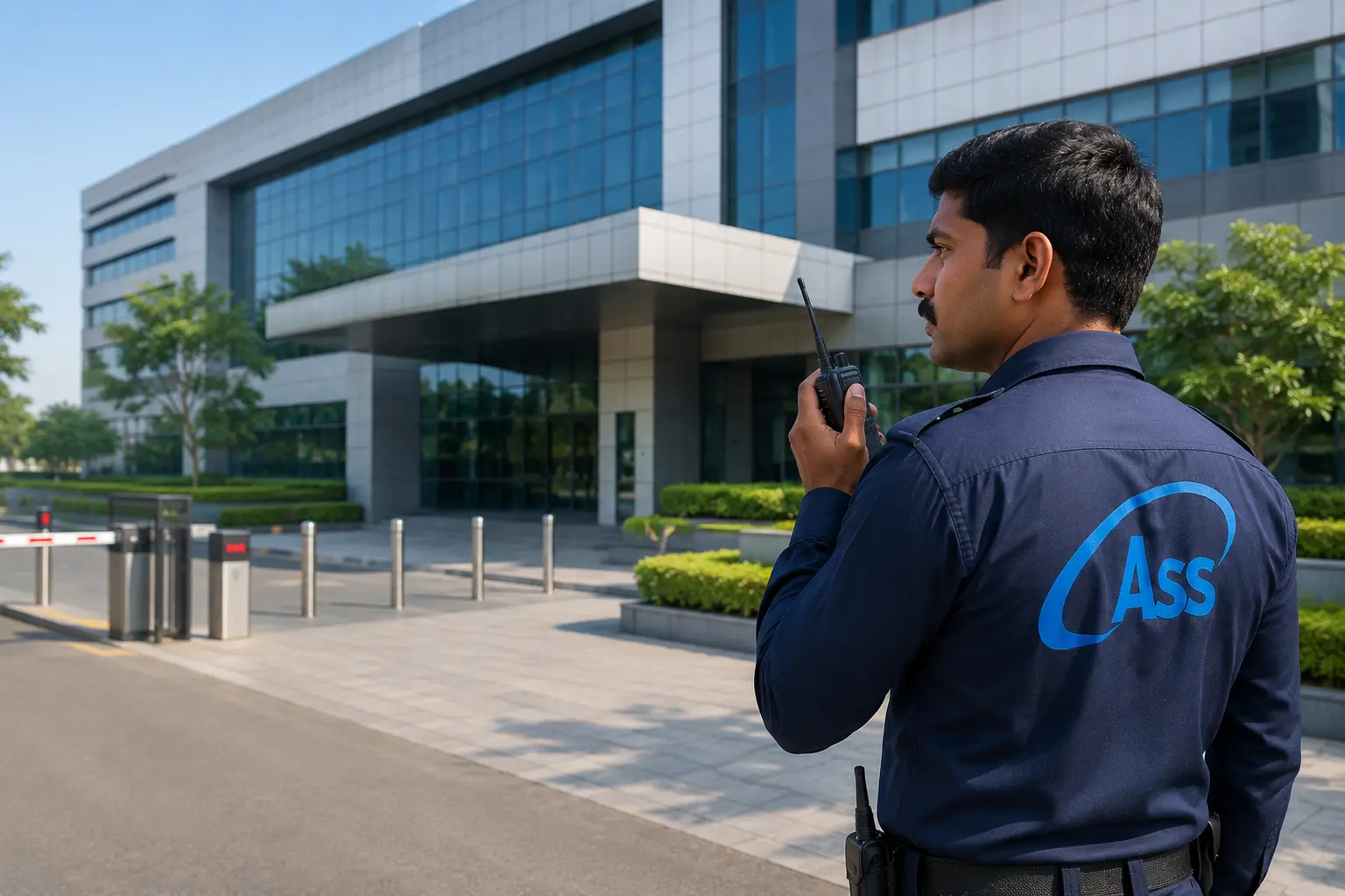 Security professional at a corporate building